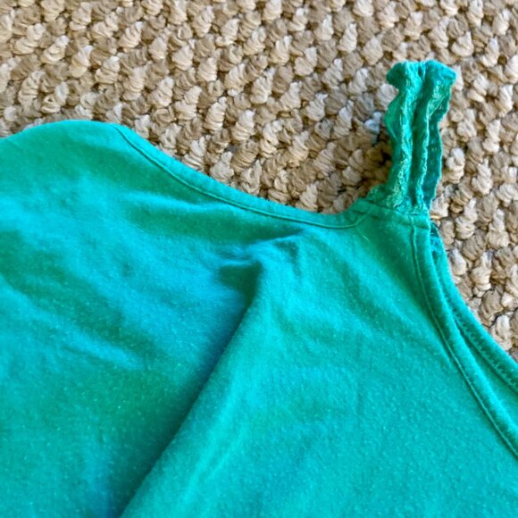 Candies Womens Cold Shoulder Blouse Crew Neck Short Sleeve Size M Green - Picture 2 of 5